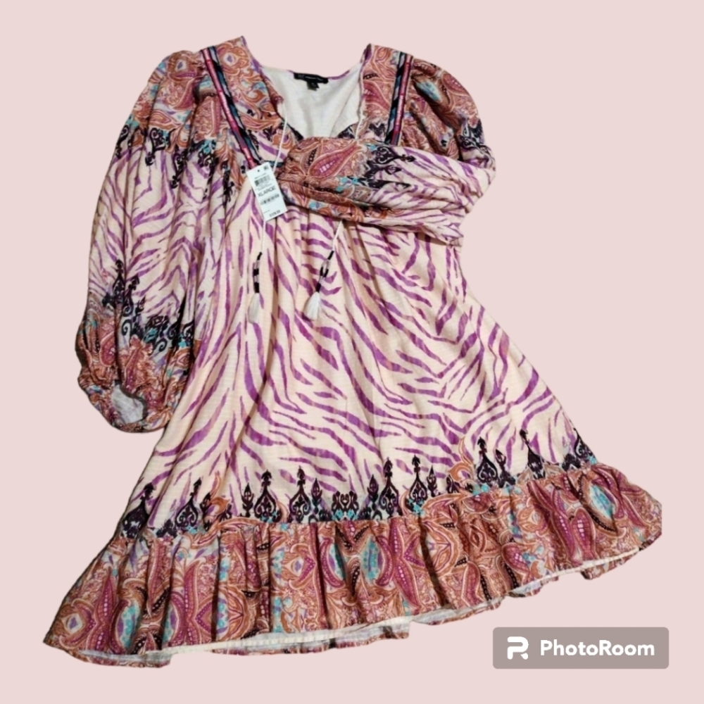 Bohemian Dress Pink Floral Animal Print Dress Sz XL INC. - Picture 2 of 6